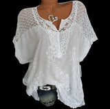 Rarove Large Size Loose Short-Sleeved Lace Women Blouses Cotton Blouses Summer Shirt Tops Fashion Women Shirt