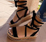 2022Women Sandals Summer Ethnic Snake Print Fashion Casual Wedge Shoes Lace Up Lady Platform Beach Shoes Ladies Plus Size Sandal
