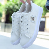 White Snakers Women Summer Canvas Shoes Women Denim Snakers Ladies Lace-Up Trainers Casual Women Flats Sneakers Basket Femme