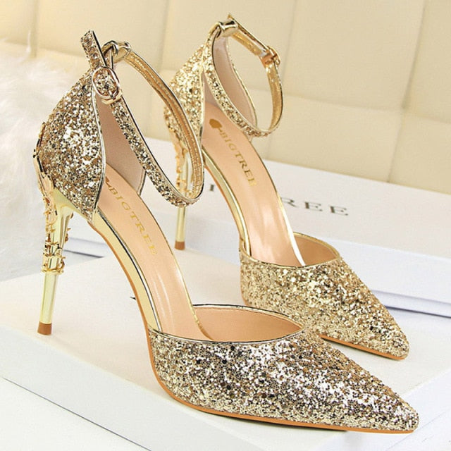 RAROVE New Woman Pumps Sequins High Heels Women Shoes Fashion Ladies Shoes Gold Sliver Stiletto Heels Sandals