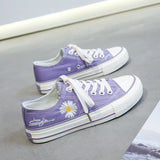 Purple White black yellow green Low-Top Daisy Canvas Shoes Women Ulzzang Korean-Style All-match Board Shoes New Casual Shoes 45