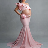 Rarove Sexy Maternity Dresses For Photo Shoot Ruffles Long Pregnancy Dress Photography Props 2023 Baby Shower Pregnant Women Maxi Gown