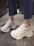 Rarove Women Platform Sneakers Leather Casual Ladies Chunky Shoes White Woman High Black Fashion Brand Thick soled Wedge Sneakers