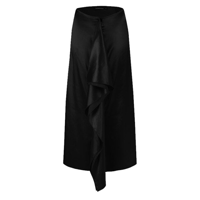 Celmia Women Satin Summer Skirt Korean Style Vintage Long Skirts Fashion Party Office Skirts Casual Solid Asymmetrical Skirts