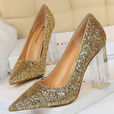 Transparent Heels Women Pumps Sequins Wedding Shoes Square Heels Women Shoes Crystal Heel Sexy Heeled Shoes 2021