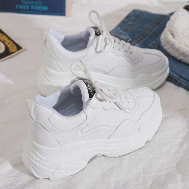 Rarove White Women Shoes New Chunky Sneakers For Women Lace-Up White Vulcanize Shoes Casual Fashion Dad Shoes Platform Sneakers Basket