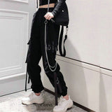 Women's Cargo Pants Ribbon Pocket Jogger Elastic Waist High Streetwear Harajuku Pant Punk Cotton Females Trousers 2022 New
