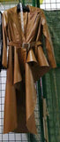 Pu Leather Women&#39;s Sexy Coat V-Neck Long-Sleeved Belt Irregular Ruffled Hem Evening Track Party Coat Female 2022 Fashion Winter