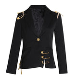 Women's Black V-Neck Mesh Pin Temperament Jacket New Lapel Long-Sleeved Slim Jacket Fashion Winter 2022 New