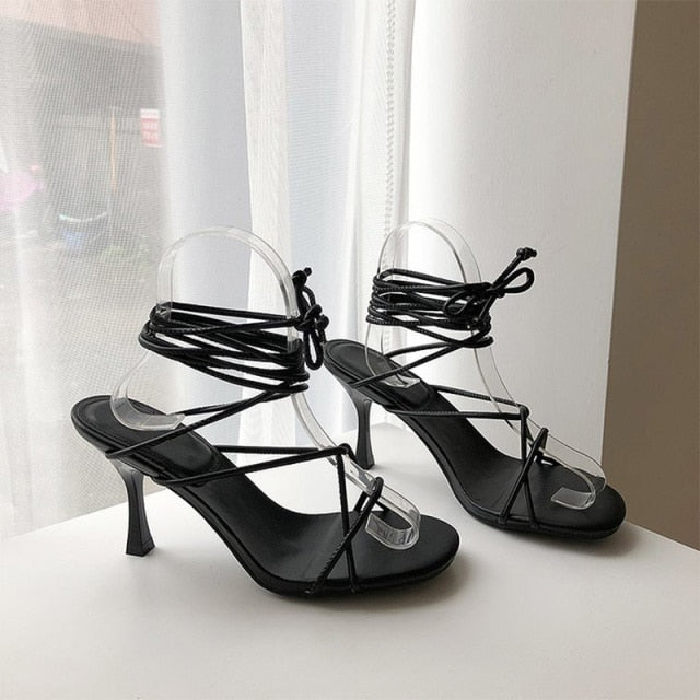 Rarove Summer Women Thin High Heels Shoes Sandals Transparent Gladiator Ankle Strap Sexy Pump Female Party Wedding Ladies Plus Size