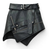 Rarove Asymmetry Pu Leather Skirt Women Punk Rock Belt Zipper High Waist Mini Skirt New Streetwear Female Black Fashion Tide