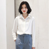 Rarove Autumn Fashion Button Up Shirt Vintage Blouse Women White Casual Office Lady Long Sleeves Female Loose Street Shirts Clothes Top
