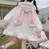Harajuku Kawaii Rabbit Ear Hoodie Sweatshirt Women Funny White Black Winter Girl Hoodie Oversize Cute Japan Harajuku Clothes