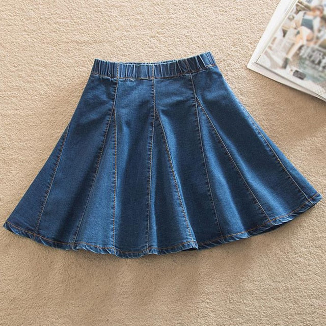 Denim Skirt With Ruffles 6XL 7XL Plus Size Jeans Skater Woman High Waist Bottom Female Casual Pleated Micro Mini Short Jurken