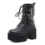 High Heels Female Shoes On Platform Sexy Rivet Chain Chunky Heel Ankle Boots For Women Black Gothic Punk Comfortable