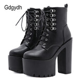 Ultra High Heels Women Motorcycle Boots Gothic Style Sexy Rivet Black Soft Leather Plaform Chunky Heel Punk Knight Boots