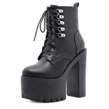 Ultra High Heels Women Motorcycle Boots Gothic Style Sexy Rivet Black Soft Leather Plaform Chunky Heel Punk Knight Boots