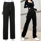 High Waist Jeans Woman Wide Leg Denim Boyfriend Streetwear Clothing Cotton Fashion Harajuku Pocket Straight Cargo Pants