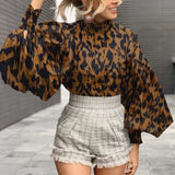 RAROVE, Valentine's Day gift Elegant OL Blouses Celmia Women's Big Lantern Sleeve Sexy Leopard Print Shirts 2024 Fashion Stand Collar Casual Tunic Tops Femme