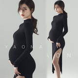 New Black Sexy Maternity Dresses Photography Props Split Side Long Pregnancy Clothes Photo Shoot For Pregnant Women Dress 2022
