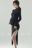New Black Sexy Maternity Dresses Photography Props Split Side Long Pregnancy Clothes Photo Shoot For Pregnant Women Dress 2022