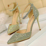 Shiny Rhinestones High Heels Ladies Shoes Women Pumps Stiletto Sweet Women Heels Wedding Shoes Women Sandals 10 Cm