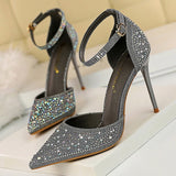 Shiny Rhinestones High Heels Ladies Shoes Women Pumps Stiletto Sweet Women Heels Wedding Shoes Women Sandals 10 Cm