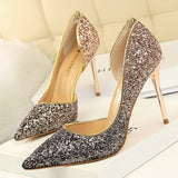 Sequins Woman Pumps Sexy Party Shoes High Heels Women Wedding Shoes Gold Silver Women Heels 9.5 Cm Ladies Shoes