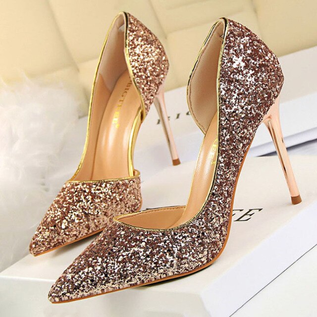 Sequins Woman Pumps Sexy Party Shoes High Heels Women Wedding Shoes Gold Silver Women Heels 9.5 Cm Ladies Shoes
