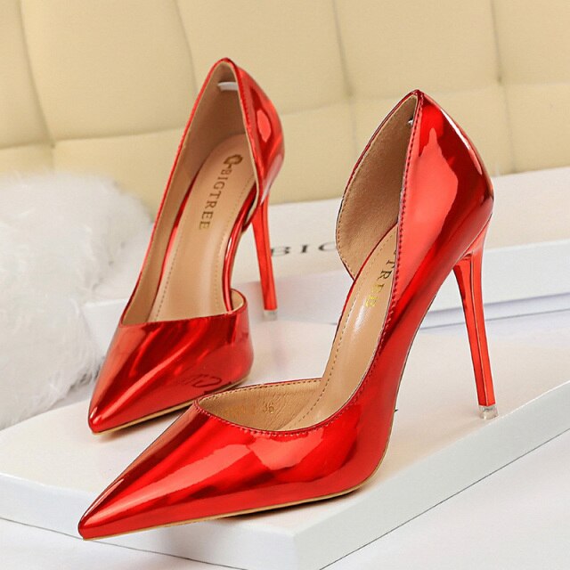 Silver High Heels Women Shoes Patent Leather Woman Pumps 2021 New Women Heels Sexy Party Shoes Stiletto Ladies Shoes 10.5 Cm