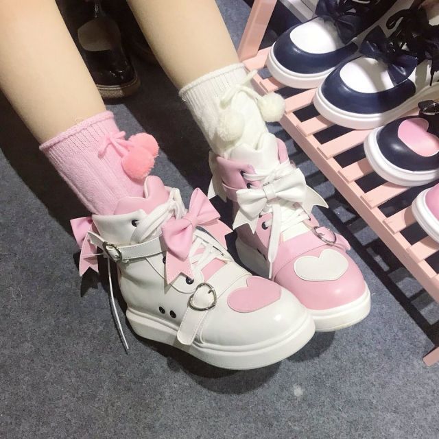 Rarove Lolita Shoes Women Sneakers Sweet Kawaii Pink Fashion Student High Top Sports White Platform Cute College Loli Running 2023
