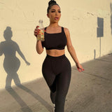 Ribbed Knitted Women 2 Piece Set Gym Crop Top Tanks Leggings Casual Streetwear Sporty Tracksuit 2022 Summer Active Wear
