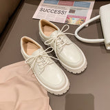 Women Shoes Genuine Leather New Spring British style White Women's loafers Round Toe Casual Platform Shoes Women