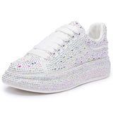 Women's Sneakers Summer Rhinestones Large Size 41 42 43 Lace-up White Casual Girl Shoes Platform Sneakers Women Fashion Bling