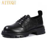 Oxford Shoes Women Genuine Leather 2022 New Autumn Fashion British Style Lace Up Thick Sole Student Women&#39;s Shoes