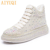 Women Winter Boots Sneakers Shoes 2022 New Rhinestone Shiny Women's Ankle Boots Lace Up Fashion Student Boots Shoe Ladies