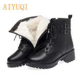 Women Winter Boots Large Size New Natural Wool Warm Women Snow Boots Mid-heel Martin Genuine Leather Women Short Boots