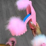 Rarove Woman Furry Sandals High Heels with Fur Female Platform Pumps Women Ankle Strap Women's Wedge Shoes Summer