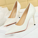 Patent Leather Woman Pumps Serpentine High Heel Sexy Party Shoes Women Heels Pointed Toe Kitten Heels Plus Size 43