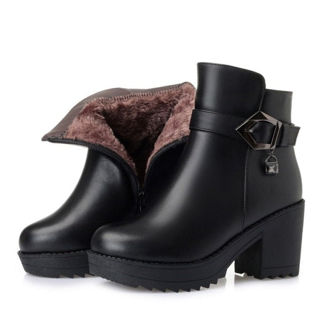 Ladies Ankle Boots 2022 New Genuine Leather Women Winter Boots Trend Warm Wool Womens Dress Boots High Heel Snow Boots