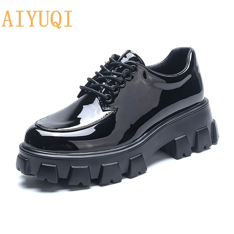 Women's Shoes Large Size 35-44 Spring New Style Genuine Leather Lace-up Platform Fashion Women Shoes