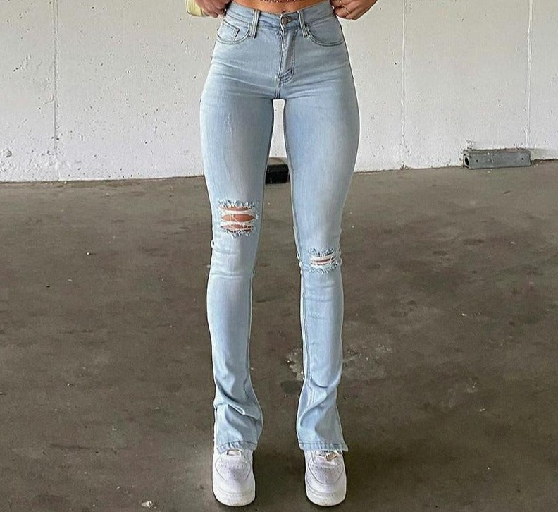 Rarove Jeggings For Women High Waist Blue Skinny Jeans Women Slim Stretchy Comfort Denim Trousers Fashion Summer Split Pants New