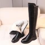 Over The Knee Boots Ladies Winter Wool Warm Genuine Leather Shiny Fashion Ladies Knee Boots Large Size Female Riding Boots