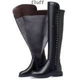 Over The Knee Boots Ladies Winter Wool Warm Genuine Leather Shiny Fashion Ladies Knee Boots Large Size Female Riding Boots