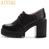 High Heels Women Trend 2022 Spring New Round Head Lace Ladies Dress Shoes Thick Heel Platform Fashion Shoes Women