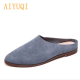 Women&#39;s Baotou Slippers Summer 2022 New Genuine Leather Casual Women&#39;s Shoes Large Size Suede Slippers For Ladies