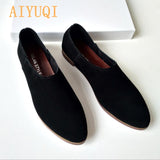 Women's Shoes Genuine Leather 2022 New Casual Large Size 41 42 43 Pointed Toe Women's Loafers Suede Shoes Ladies