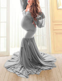 Sexy Shoulderless Maternity Dresses For Photo Shoot Ruffles Pregnancy Maxi Gown Long Pregnant Women Dress Photography Props 2022