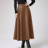 Lady Skirt Celmia Women Fashion OL Office PU Leather Solid Color Midi Skirts  Party Skirt High Waist skirt Femininas