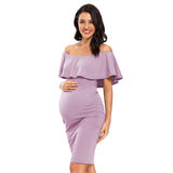 Women's Floral Ruffle Off Shoulder Maternity Dress Sleeveless Pregnancy Clothes Elegant Fitted Bodycon Dress for Baby Shower
